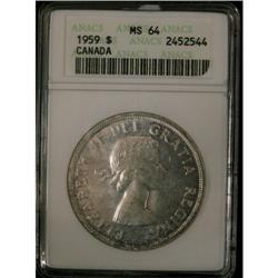 1959 $1 ANACS MS64.  Blast white and lustrous
