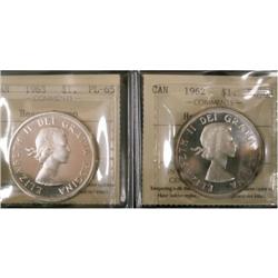 1962 and 1963 $1. Lot of 2 coins ICCS PL65 He