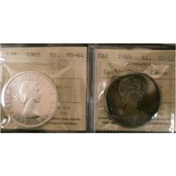 1963 and 1965 Lg.Bds Blt.5 $1 both ICCS grade