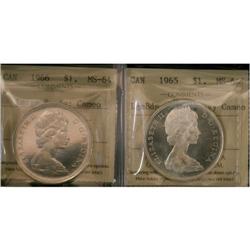 Lot of 2 ICCS MS64 Dollars, includes, 1965 Lg