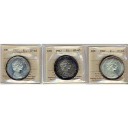 1967 $1 ICCS SP-65 CAMEO, lot of 3 coins