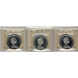 1967 $1 ICCS SP66 Heavy Cameo.  Lot of 3 coin