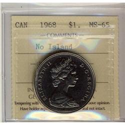 1968 $1 No Island ICCS MS65. A gem nickel exa