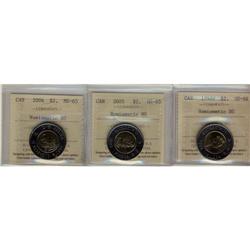 Lot of 3 ICCS graded Twoonies; 1998W MS-66 Nu