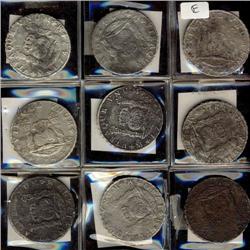 Mexico Silver 8 Reales (Mo). Lot of 9 coins w