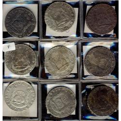 Mexico Silver 8 Reales (Mo). Lot of 9 coins w