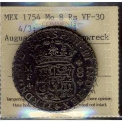 Mexico Silver 8 Reales KM#104.1 1754/3Mo Ferd