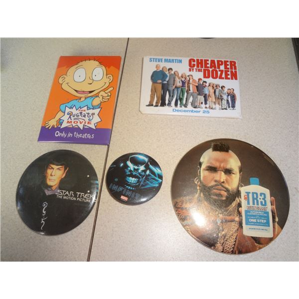 5 Tv/Movie themed collectible buttons