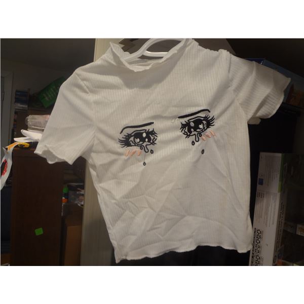 Size Medium Kids Shirt  White with Eyes