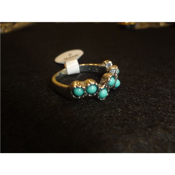 Size 9 Silver 925 Ring with Teal Stones