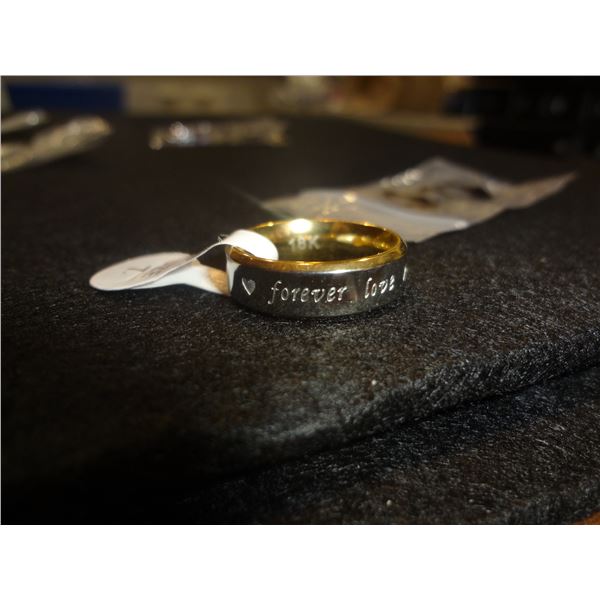 Size 7 Ladies Wedding Band INscribed Forever Love ( marked 18K)