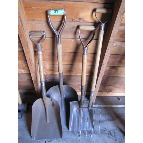 manure fork and three shovels