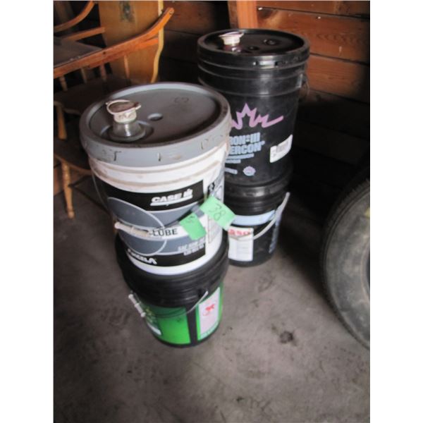 3 pails of oil and one of Grease qualities marked on side. grease pail ...