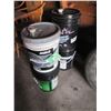 Image 1 : 3 pails of oil and one of Grease qualities marked on side.  grease pail is about half-full