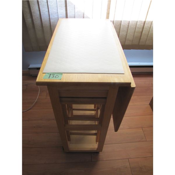 small drop leaf table with two stools