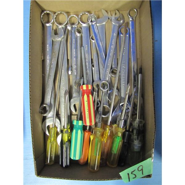 box with open-end and box end wrenches and screwdrivers