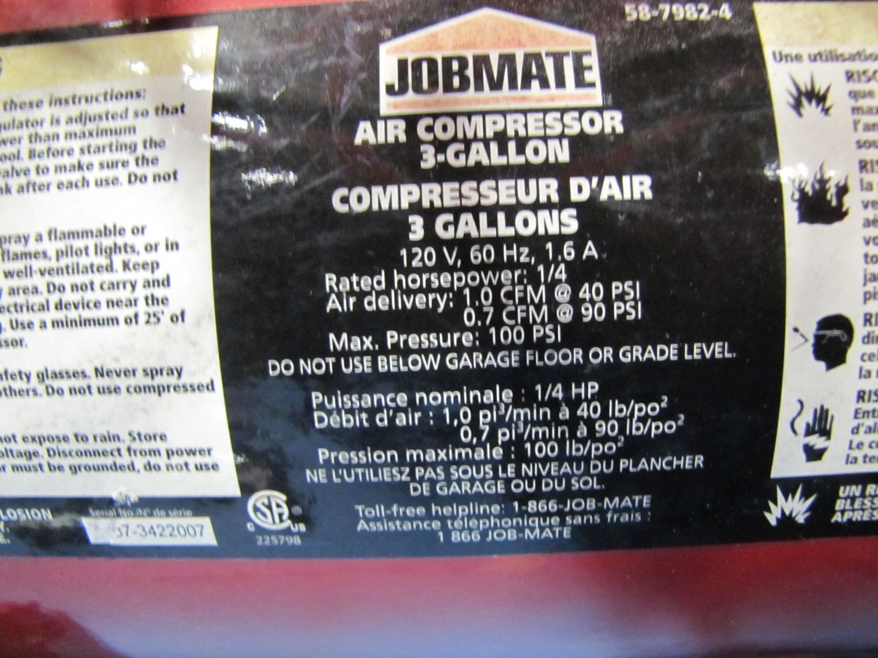 jobmate 3 gallon air compressor with accessories