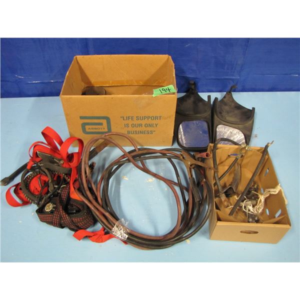 lot with towing mirrors booster cables, tie downs, bearings, spotlight,e t c