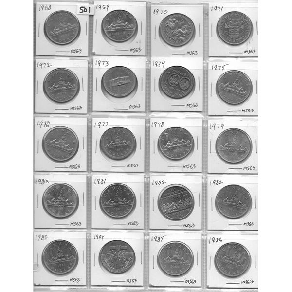 Sheet of dollar coins 1968-1986