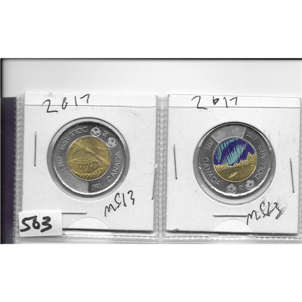 lot of 2 - 2017 twoonie coins