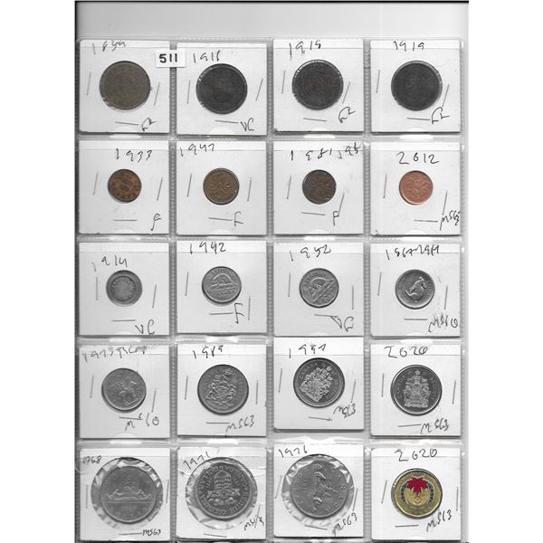 Sheet of assorted coins 1859-2020
