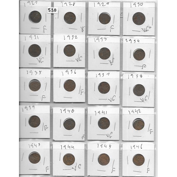 Sheet of one cent coins 1927-1946