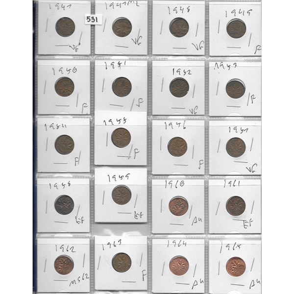Sheet of one cent coins 1947-1965