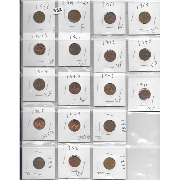 Sheet of one cent coins 1966-2002