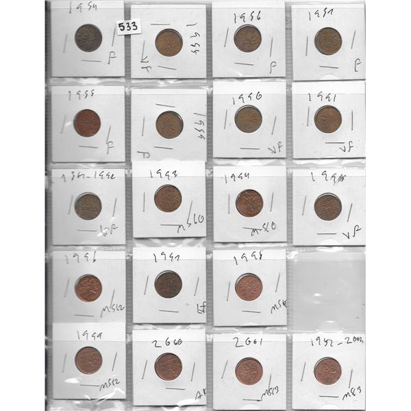 Sheet of one cent coins 1959-2002