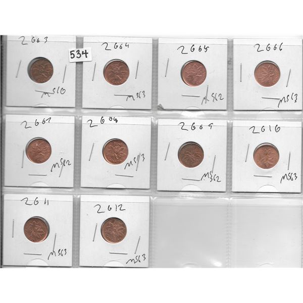 Sheet of one cent coins 2003-2012