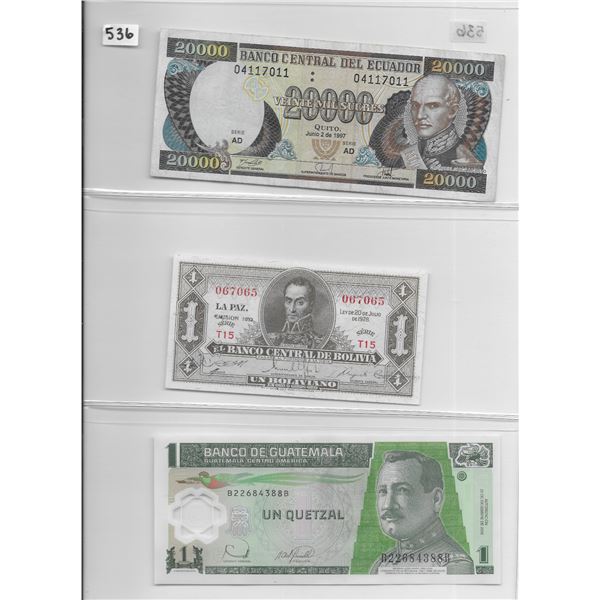 Sheet of 3 various foreign currancies