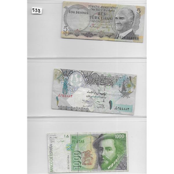 Sheet of 3 various foreign currancies