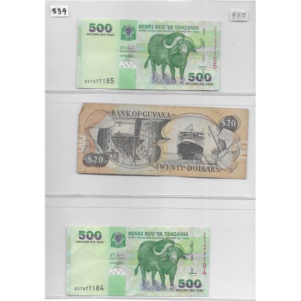 Sheet of 3 various foreign currancies