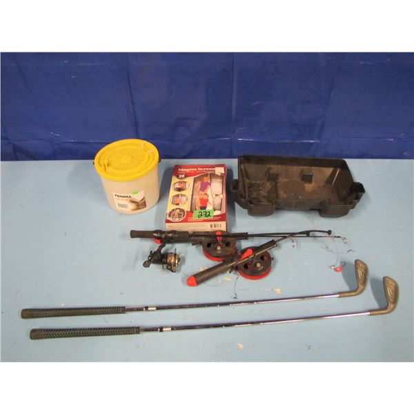 fishing rods, magnetic screen, golf clubs e t c