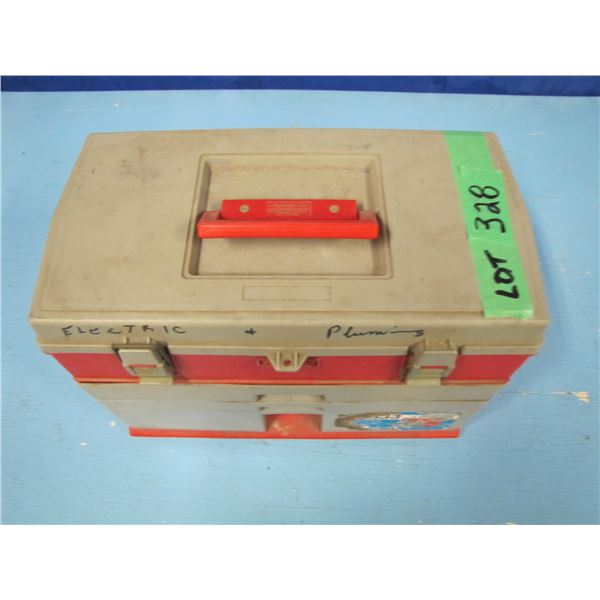 toolbox with various electrical and plumbing items