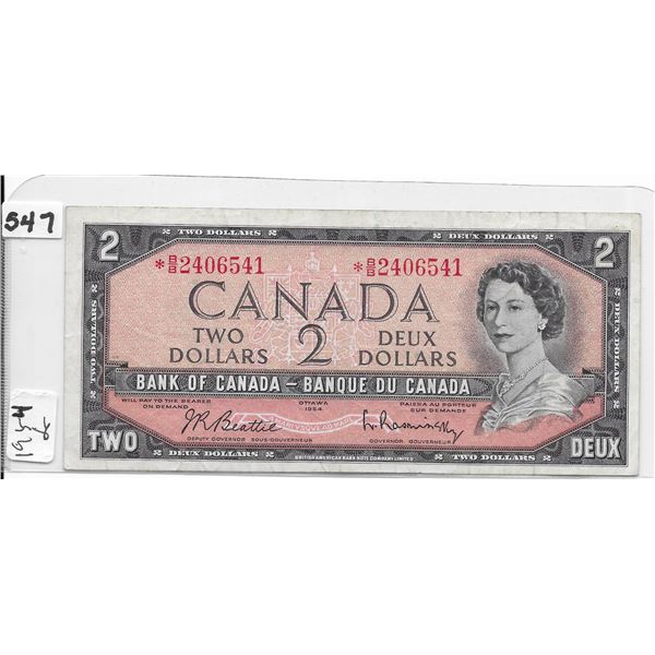 Canadian 2 dollar bill *B/B 1954 Beattie/Rasminsky