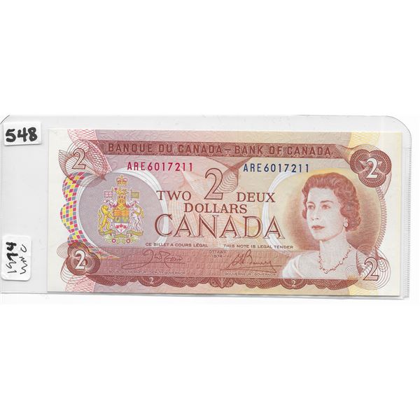 Canadian 2 dollar bill 1974 Lawson/Bouey