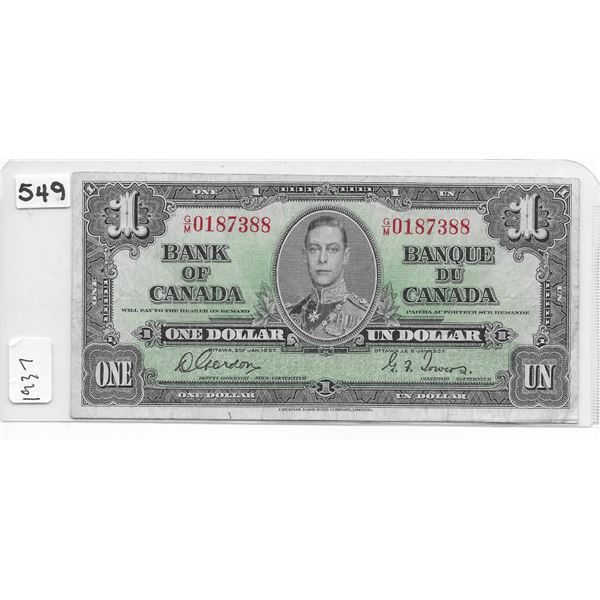 Canadian 1 dollar bill 1937 Gordon/Towers