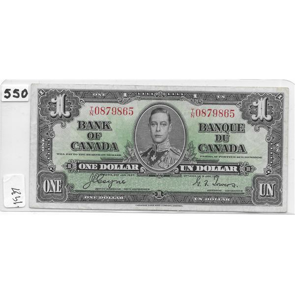 Canadian 1 dollar bill 1937 Coyne/Towers