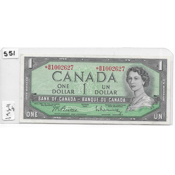 Canadian 1 dollar bill *B/M 1954 Beattie/Raminsky