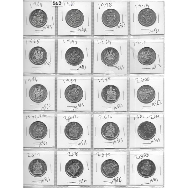 sheet of 50 cent coins 1968-2020 various years