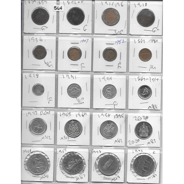 sheet of one cent coins, 5 cent coins, 25 cent coin, 50 cent coins, 1 dollar coins; various dates be