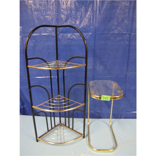 brass and glass end table and corner unit