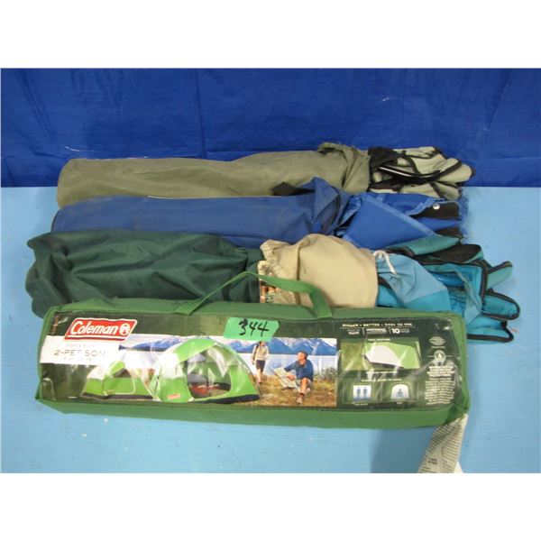 Coleman 2-person tent + 3 camping chairs