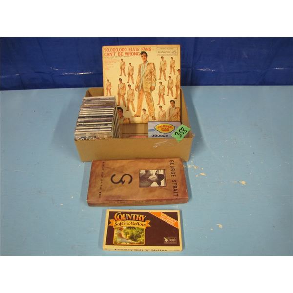 CDs, cassette tapes, Elvis record