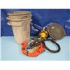 Image 1 : two garbage cans with extension cords, booster cables Etc