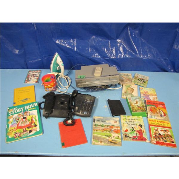 telephone, VCR, kids books