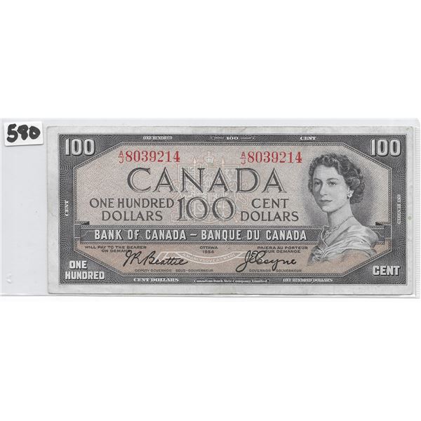 Canadian 100 dollar bill 1954 Beattie/Coyne