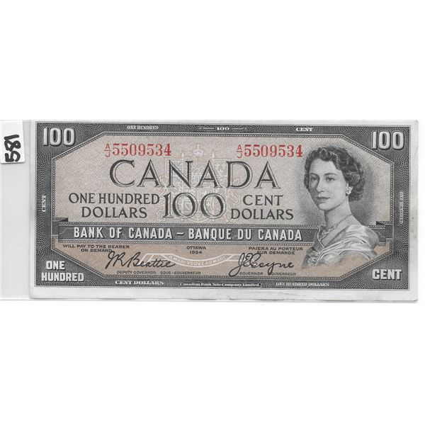 Canadian 100 dollar bill 1954 Beattie/Coyne