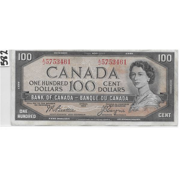 Canadian 100 dollar bill 1954 Beattie/Coyne